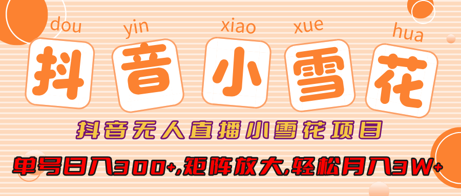 抖音无人直播,小雪花项目,单号日入300+,矩阵放大,轻松月入3W+-先机网创