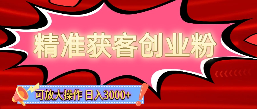 精准获客创业粉轻松变现,操作简单可放大,单日轻松3000+-先机网创
