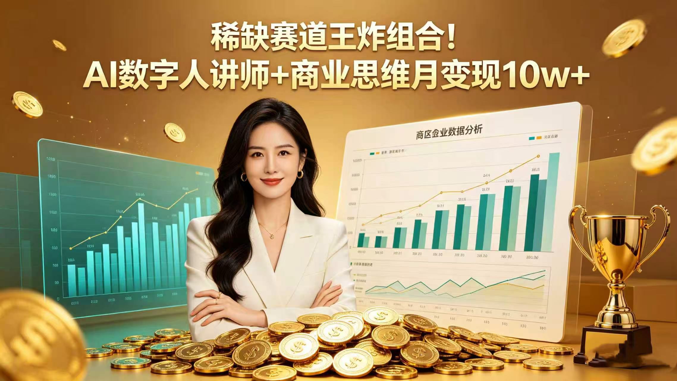 稀缺赛道王炸组合！AI 数字人讲师 + 商业思维 月变现 10w+-先机网创
