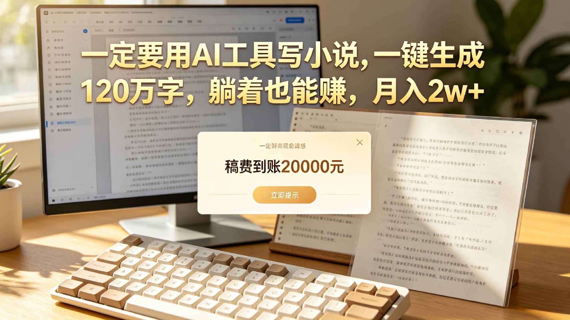 【听劝】一定要用AI工具写小说,一键生成120万字，躺着也能赚，月入2w+-先机网创