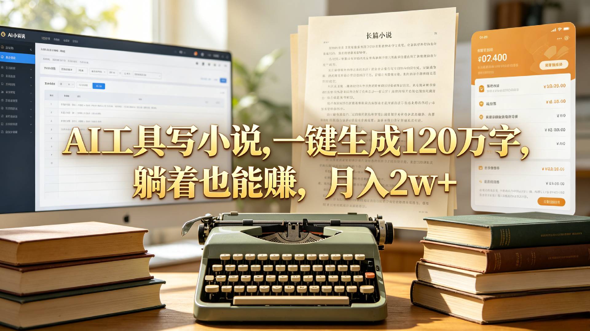 AI工具写小说,一键生成120万字，躺着也能赚，月入2w+！-先机网创