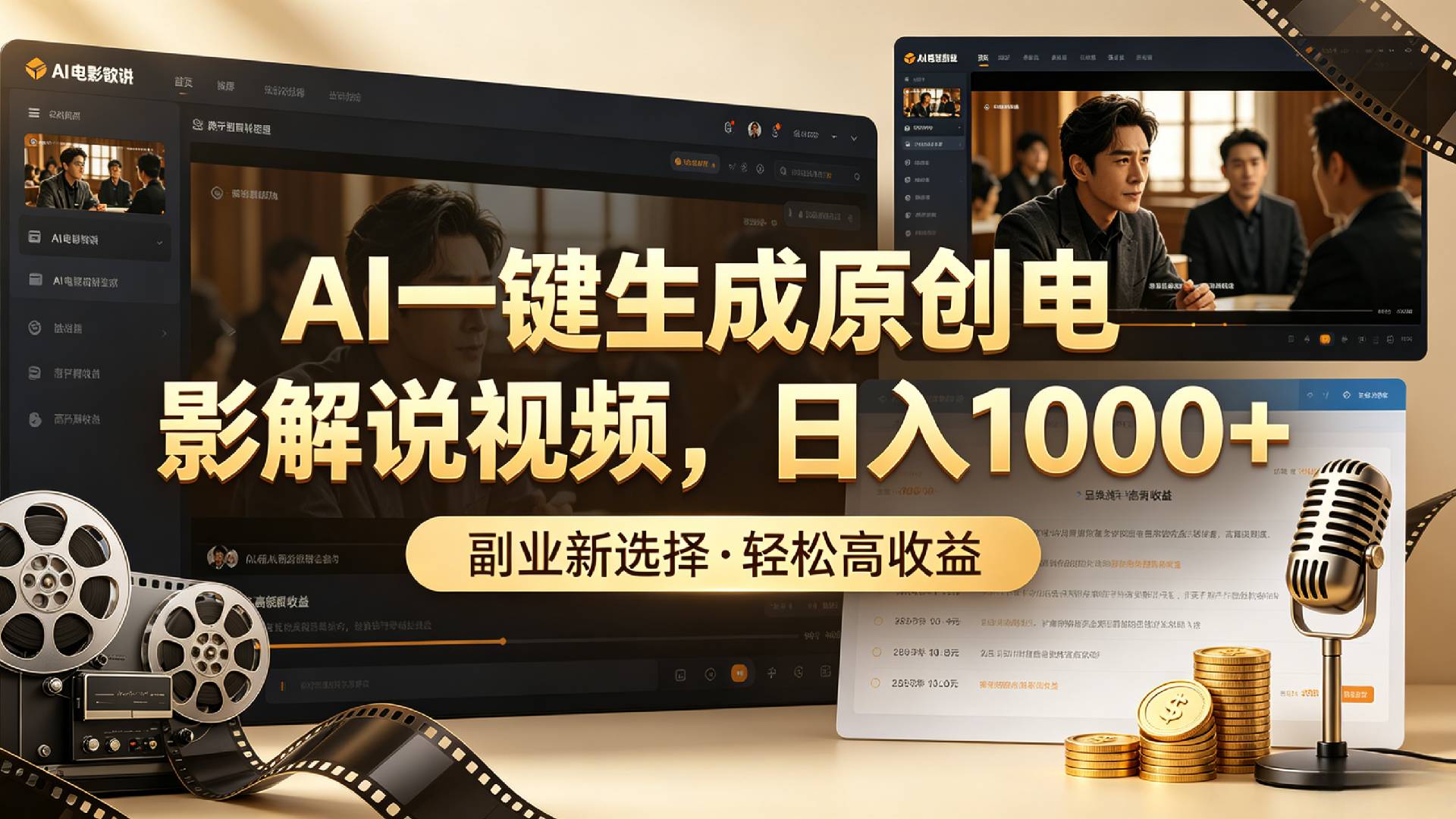 AI一键生成原创电影解说视频，日入1000+！-先机网创