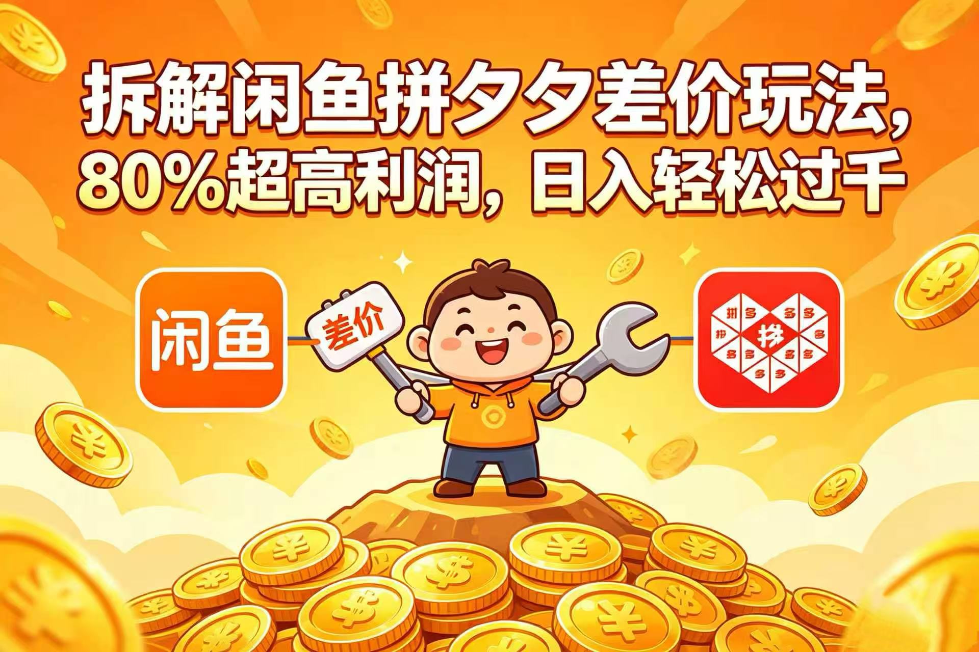 拆解闲鱼拼夕夕差价玩法，80% 超高利润，日入轻松过千-先机网创