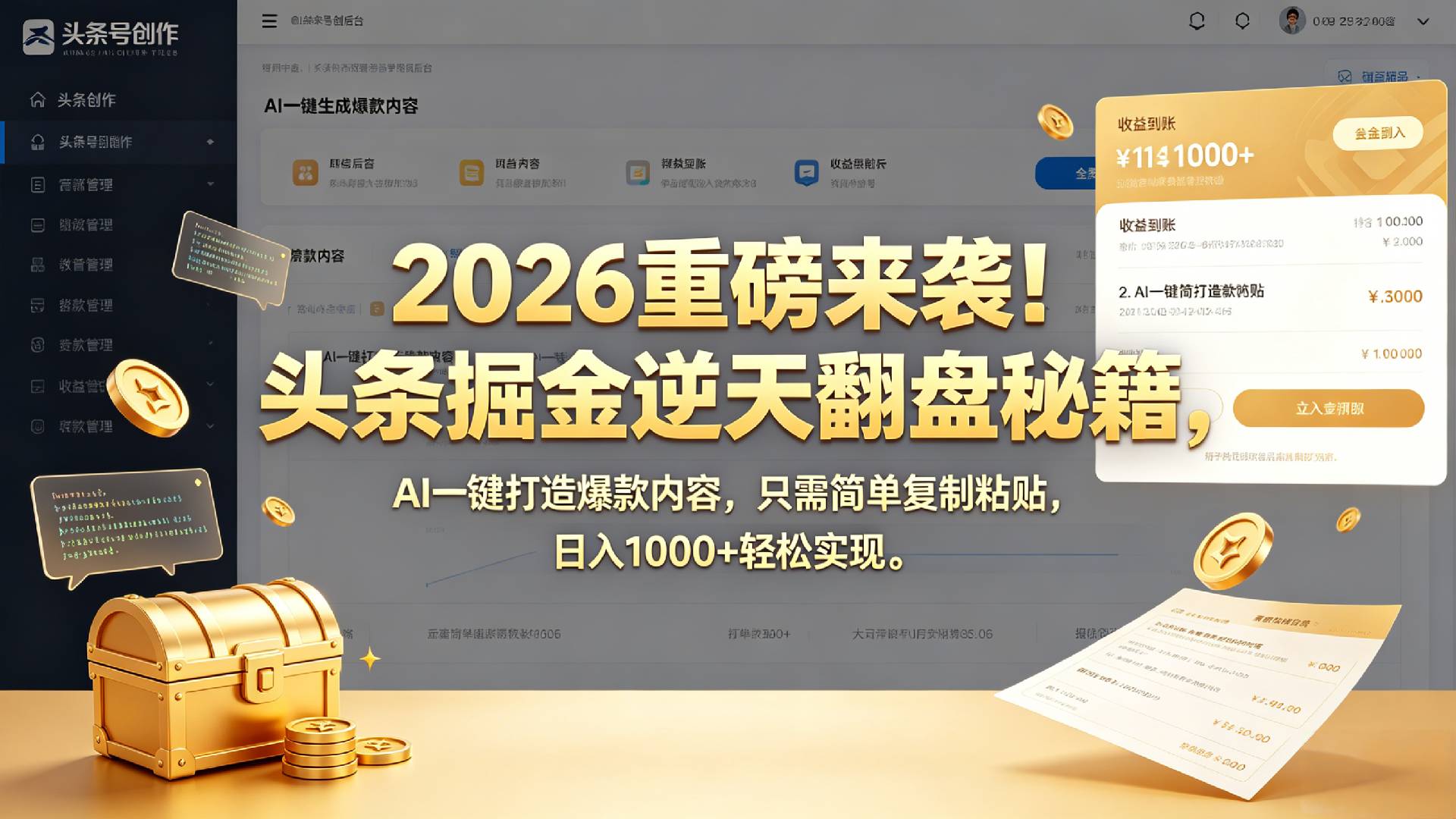 2026 重磅来袭！头条掘金逆天翻盘秘籍，AI 一键打造爆款内容，只需简单复制粘贴，日入 1000 + 轻松实现！-先机网创