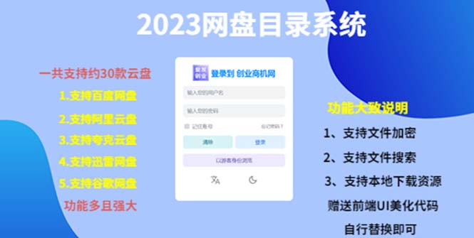 【副业项目5566期】2023网盘目录运营系统,一键安装教学,一共支持约30款云盘-先机网创