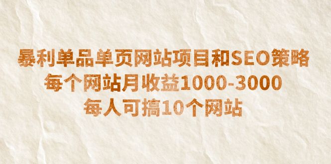 【副业项目6633期】暴利单品单页网站项目和SEO策略 每个网站月收益1000-3000 每人可搞10个-先机网创