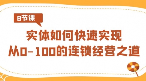 【副业8986期】实体·如何快速实现从0-100的连锁经营之道(8节视频课)-先机网创
