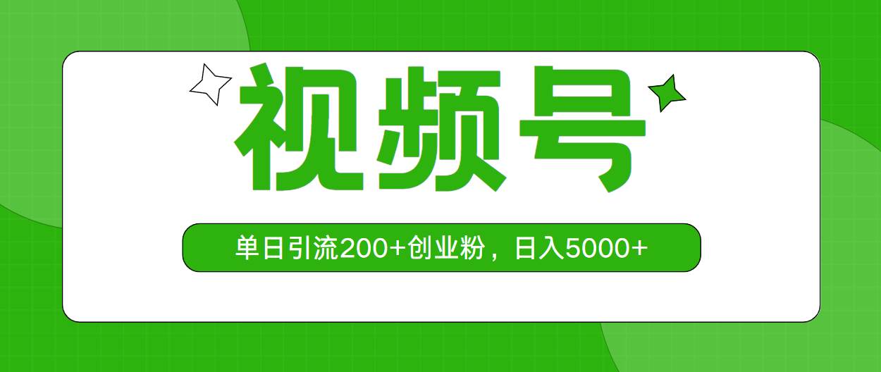 视频号,单日引流200+创业粉,日入5000+-先机网创