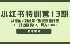 小红书特训营13期,从定位/到起号/到变现全路径,0-1打造赚钱IP,月入10w+-先机网创