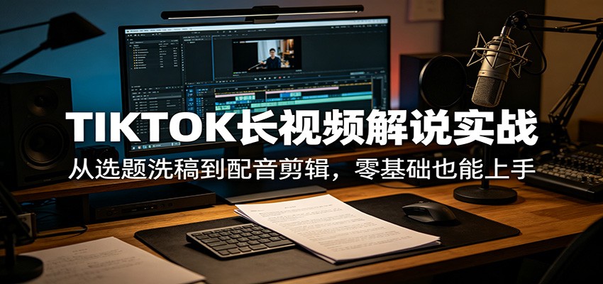 TIKTOK长视频解说实战:从选题洗稿到配音剪辑,零基础也能上手-先机网创