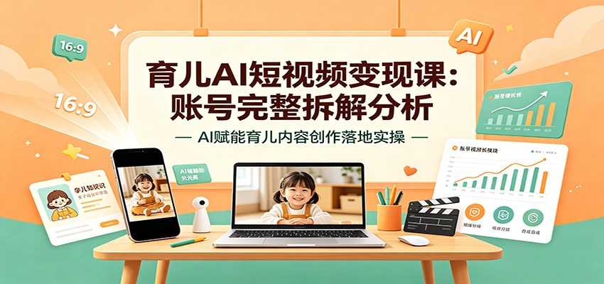 育儿AI短视频变现课:账号完整拆解分析,AI赋能育儿内容创作落地实操-先机网创