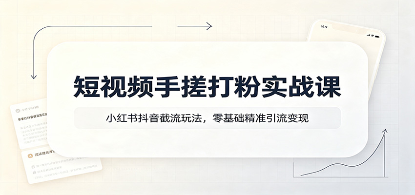 短视频手搓打粉实战课:小红书抖音截流玩法,零基础精准引流变现-先机网创