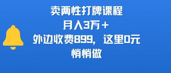 卖两性打牌课程,月入3W+外边收费899的课程,这里0元,悄悄做-先机网创