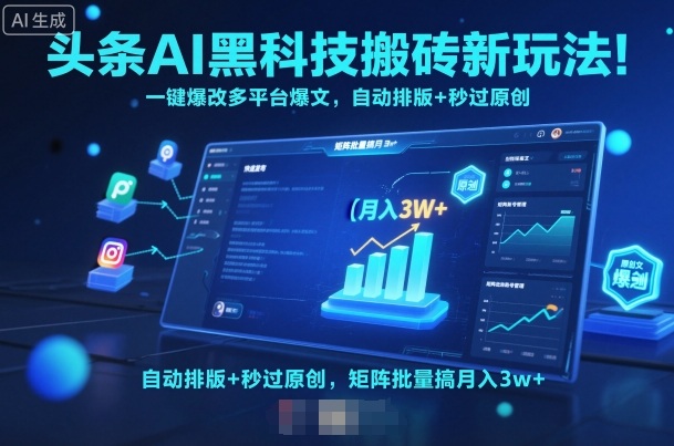 头条AI黑科技搬砖新玩法!一键爆改多平台爆文,自动排版+秒过原创,矩阵批量搞月入3w+【揭秘】-先机网创