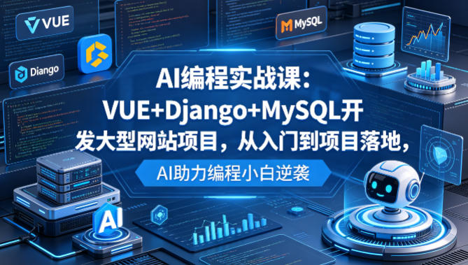 AI编程实战课:VUE+Django+MySQL开发大型网站项目,从入门到项目落地,AI助力编程小白逆袭-先机网创