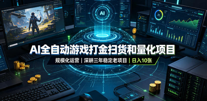 AI全自动游戏打金扫货和量化项目,规模化运营日入10张,深耕三年稳定老项目!【揭秘】-先机网创