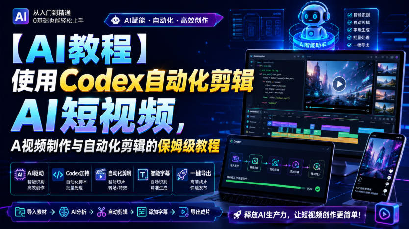 【AI教程】使用Codex自动化剪辑AI短视频,AI视频制作与自动化剪辑的保姆级教程-先机网创
