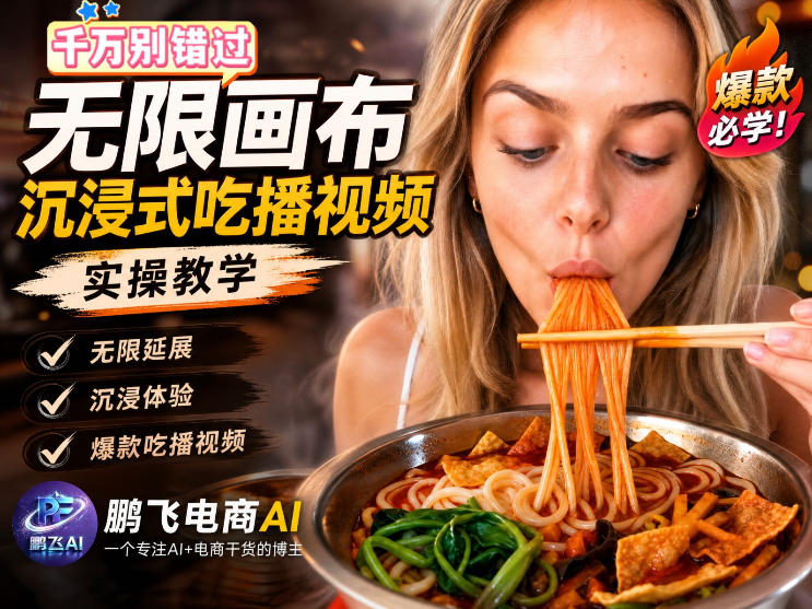 保姆级教程｜用AI无线画布做沉浸式吃播，3步直接出片，无线画布工作流，操作简单好上手-先机网创