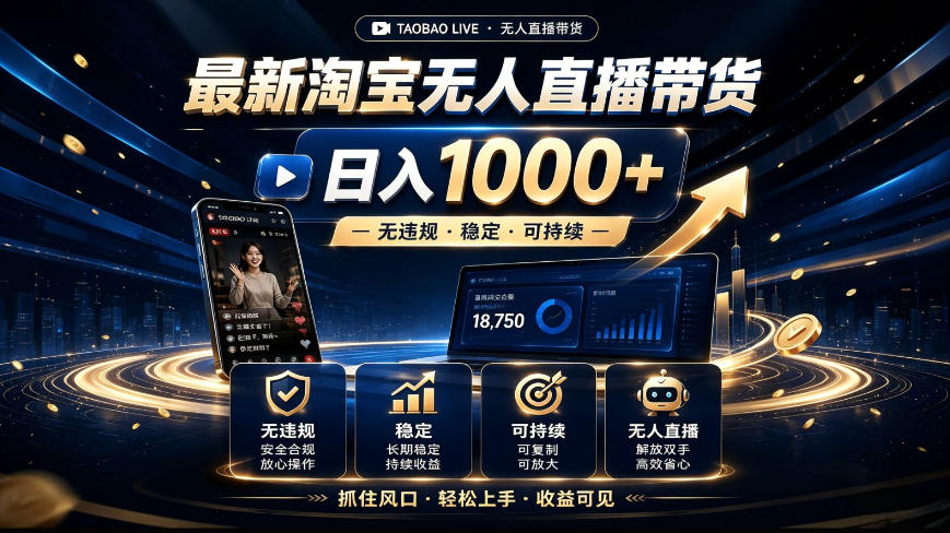 2026最新淘宝无人直播带货,日入1k+,无违规·稳定·可持续,抓住风口,轻松上手,收益可见【揭秘】-先机网创