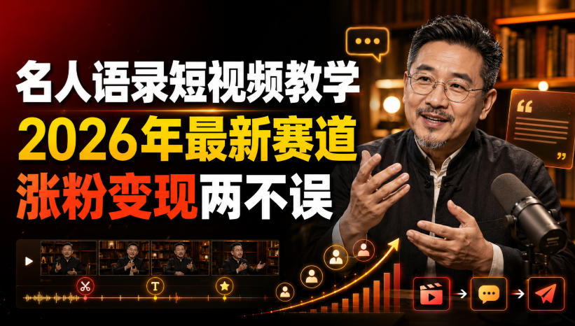 名人语录短视频教学，2026年最新赛道，涨粉变现两不误-先机网创
