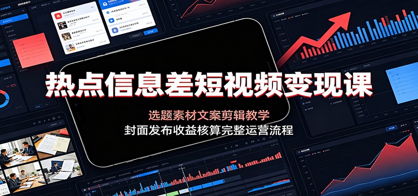 热点信息差短视频变现课:选题素材文案剪辑教学,封面发布收益核算完整运营流程-网赚副业网