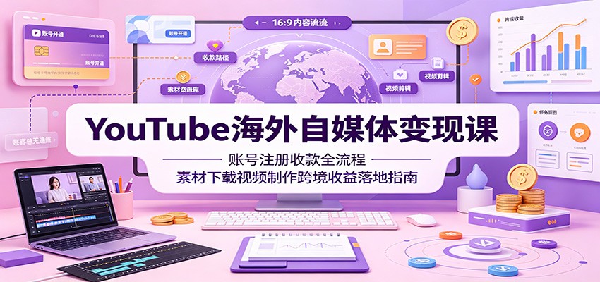 YouTube海外自媒体变现课：账号注册收款全流程，素材下载视频制作跨境收益落地指南-网赚副业网