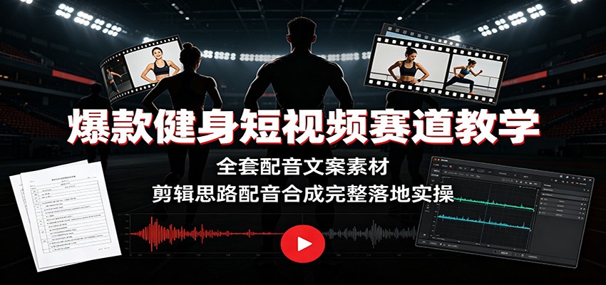 爆款健身短视频赛道教学:全套配音文案素材,剪辑思路配音合成完整落地实操-网赚副业网