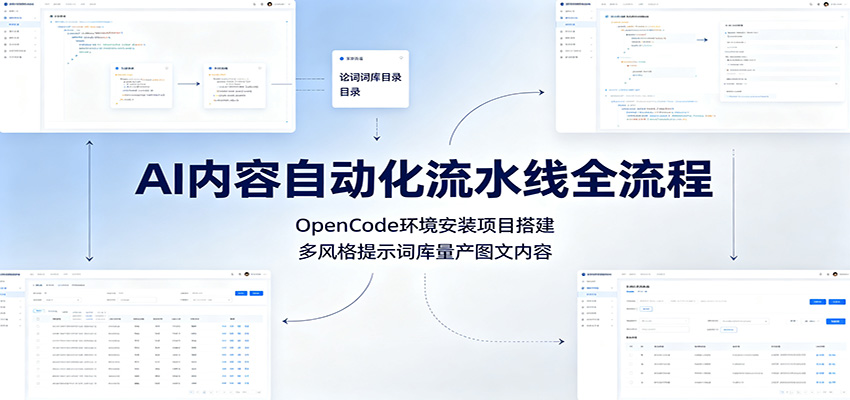 AI内容自动化流水线全流程:OpenCode环境安装项目搭建,多风格提示词库量产图文内容-网赚副业网