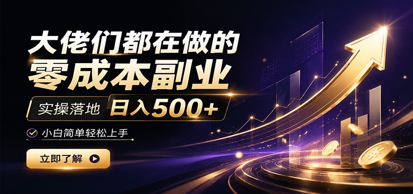 大佬们都在做的零成本副业,实操落地日入500+,小白一秒上手-网赚副业网