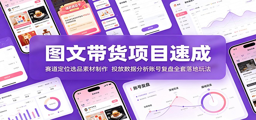 图文带货项目速成:赛道定位选品素材制作,投放数据分析账号复盘全套落地玩法-网赚副业网