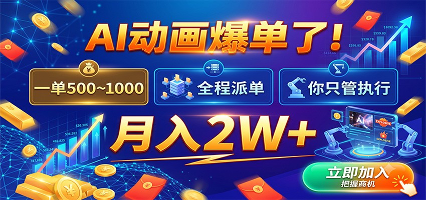 AI动画爆单了！一单500~1000，全程派单，你只管执行，月入2W+-网赚副业网
