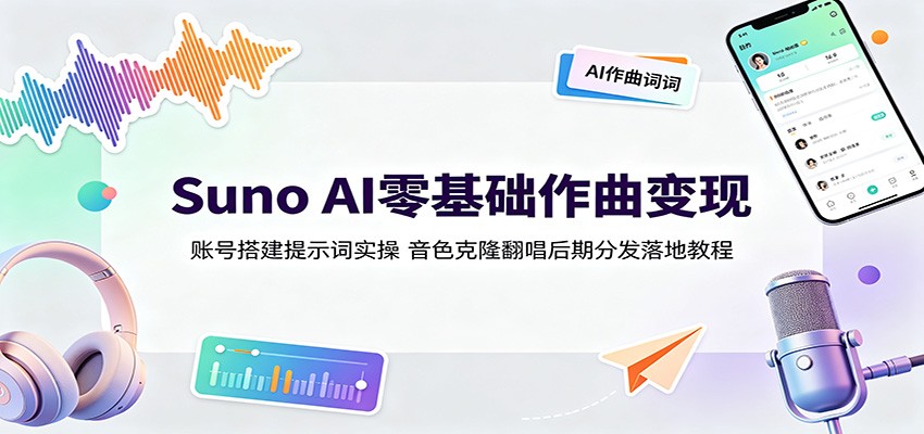 Suno AI零基础作曲变现:账号搭建提示词实操,音色克隆翻唱后期分发落地教程-网赚副业网