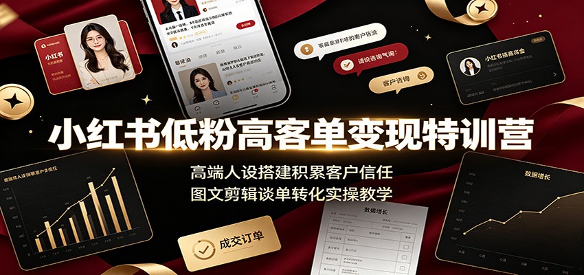 小红书低粉高客单变现特训营：高端人设搭建积累客户信任，图文剪辑谈单转化实操教学-网赚副业网