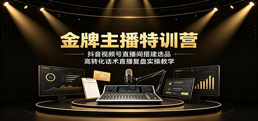金牌主播特训营：抖音视频号直播间搭建选品，高转化话术直播复盘实操教学-网赚副业网