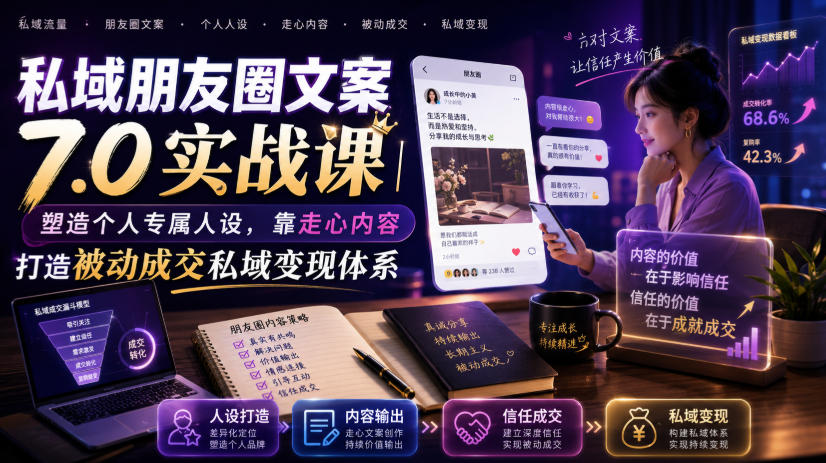 私域朋友圈文案7.0实战课|塑造个人专属人设,靠走心内容打造被动成交私域变现体系-网赚副业网