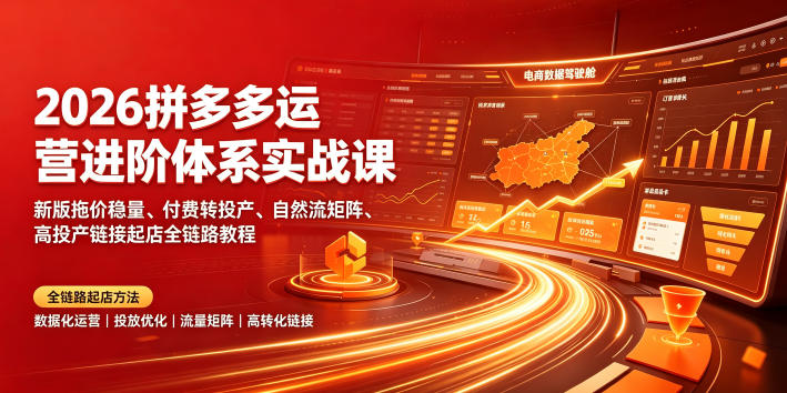 2026拼多多运营进阶体系实战课|新版拖价稳量、付费转投产、自然流矩阵、高投产链接起店全链路教程-网赚副业网
