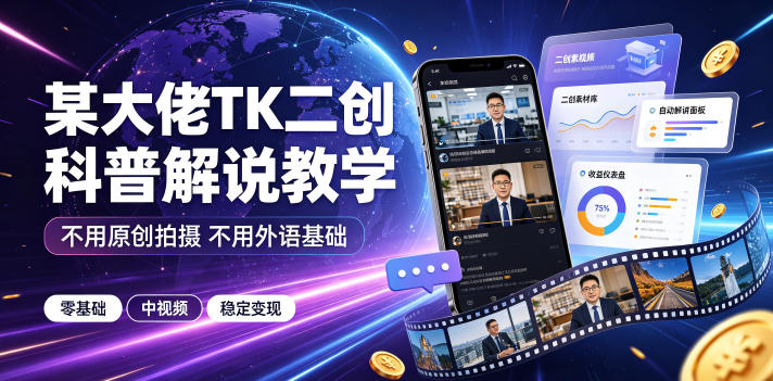 某大佬TK二创科普解说教学,不用原创拍摄不用外语基础,零基础做TikTok中视频稳定变现-网赚副业网