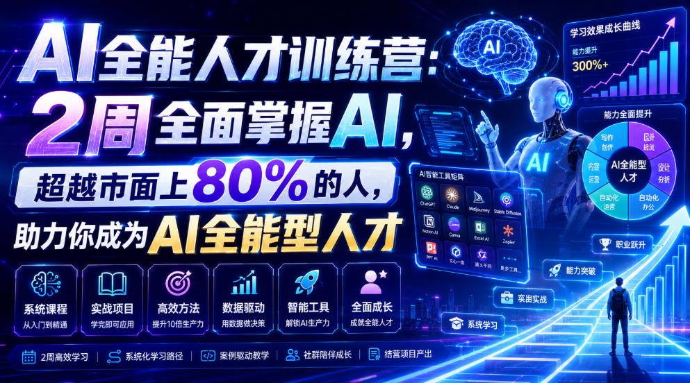 AI全能人才训练营：2周全面掌握AI，超越市面上80%的人，助力你成为AI全能型人才-网赚副业网