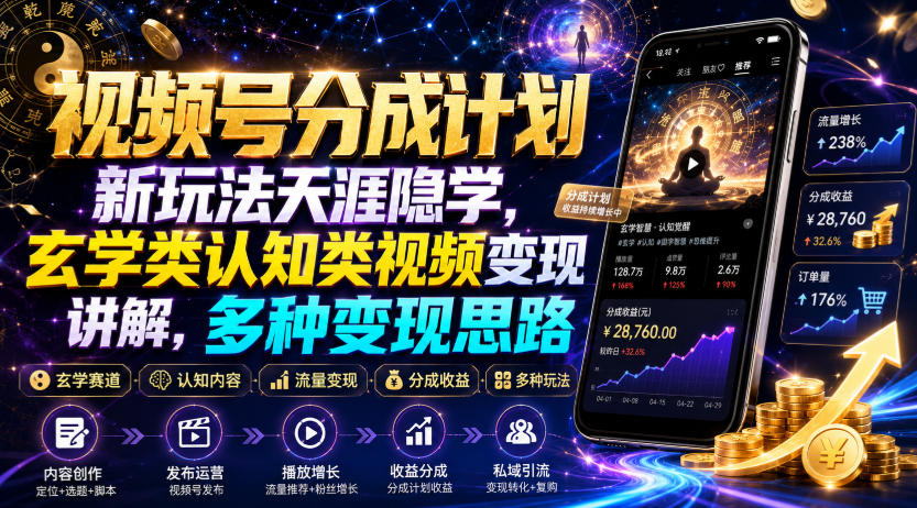 视频号分成计划新玩法天涯隐学,玄学类认知类视频变现讲解,多种变现思路-网赚副业网