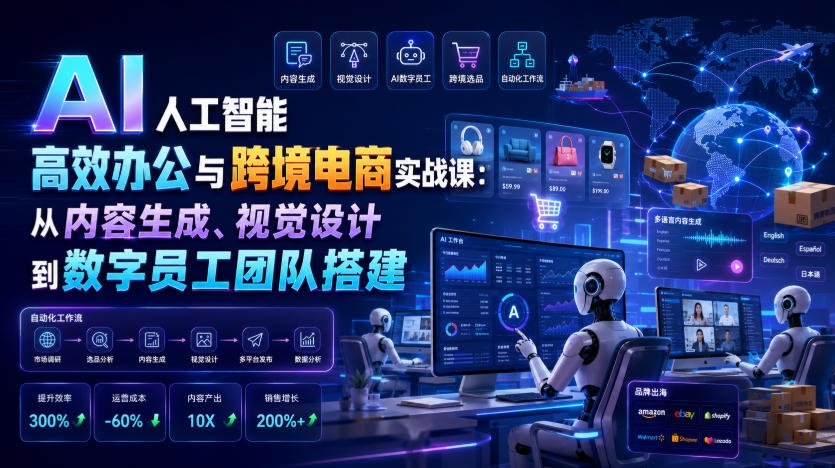 AI人工智能高效办公与跨境电商实战课:从内容生成、视觉设计到数字员工团队搭建-网赚副业网