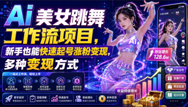 Ai美女跳舞工作流项目,新手也能快速起号涨粉变现,多种变现方式-网赚副业网