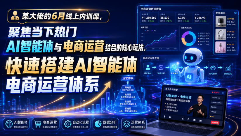 某大佬的6月线上内训课,聚焦当下热门AI智能体与电商运营结合的核心玩法,快速搭建AI智能体电商运营体系-网赚副业网