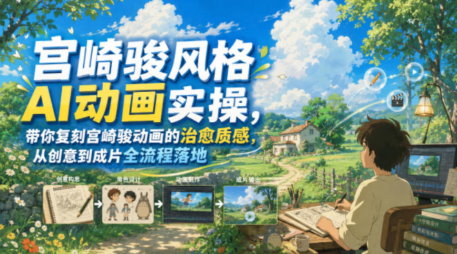 宫崎骏风格AI动画实操,带你复刻宫崎骏动画的治愈质感,从创意到成片全流程落地-网赚副业网