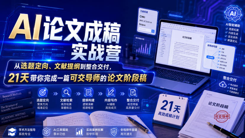AI论文成稿实战营,从选题定向、文献提纲到整合交付,21天带你完成一篇可交导师的论文阶段稿-网赚副业网