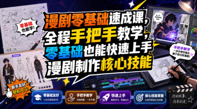 漫剧零基础速成课,全程手把手教学,零基础也能快速上手漫剧制作核心技能-网赚副业网