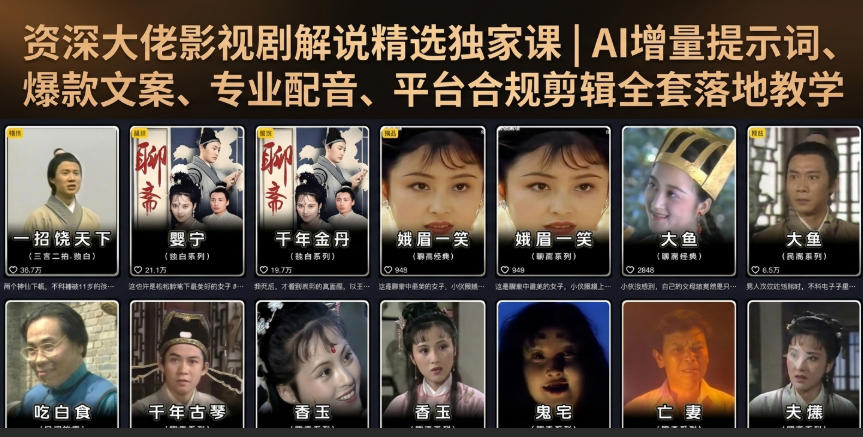 资深大佬影视剧解说精选独家课|AI增量提示词、爆款文案、专业配音、平台合规剪辑全套落地教学-网赚副业网