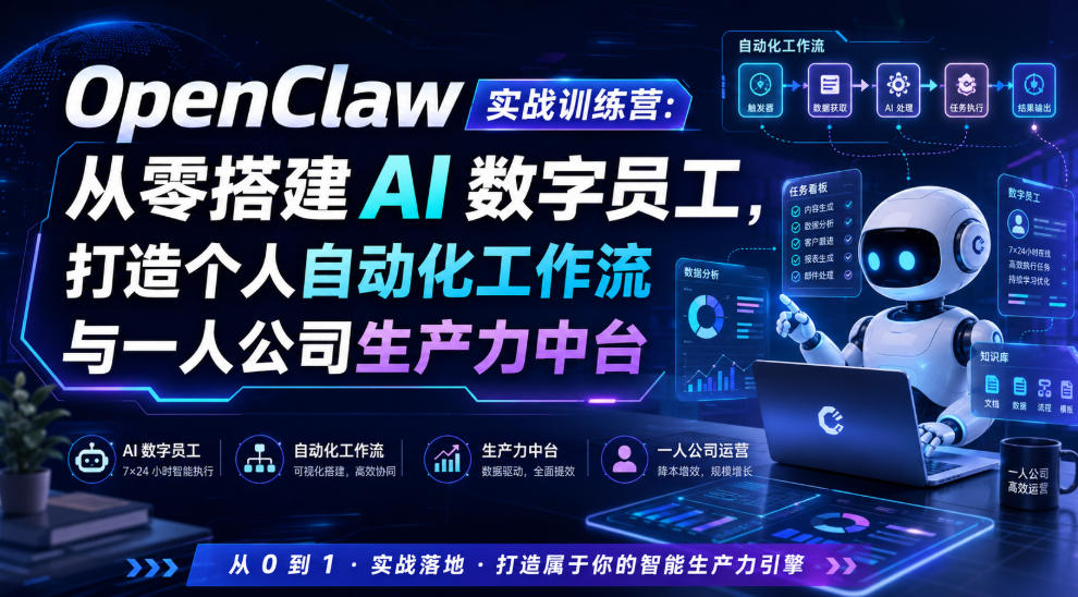 OpenClaw实战训练营:从零搭建AI数字员工,打造个人自动化工作流与一人公司生产力中台-网赚副业网