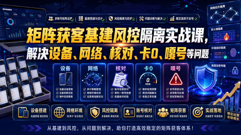 矩阵获客基建风控隔离实战课,解决设备、网络、核对、卡0、嘎号等问题-网赚副业网