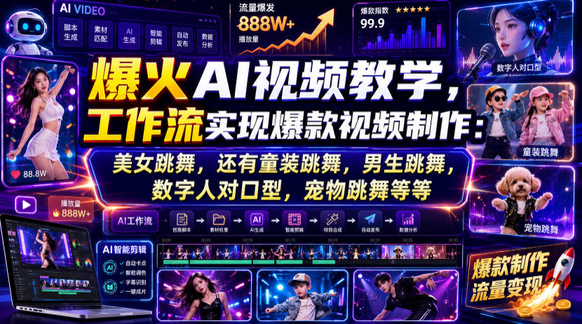 爆火AI视频教学,工作流实现爆款视频制作:美女跳舞,还有童装跳舞,男生跳舞,数字人对口型,宠物跳舞等等-网赚副业网