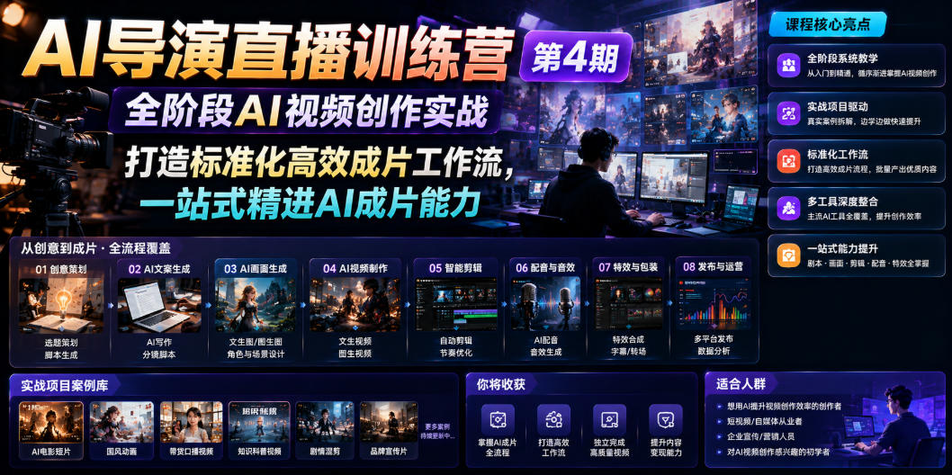AI导演直播训练营第4期｜全阶段AI视频创作实战，打造标准化高效成片工作流，一站式精进AI成片能力-网赚副业网